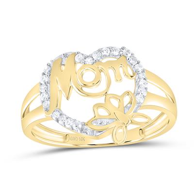 10K yellow gold heart mom ring .16 ctw diamond