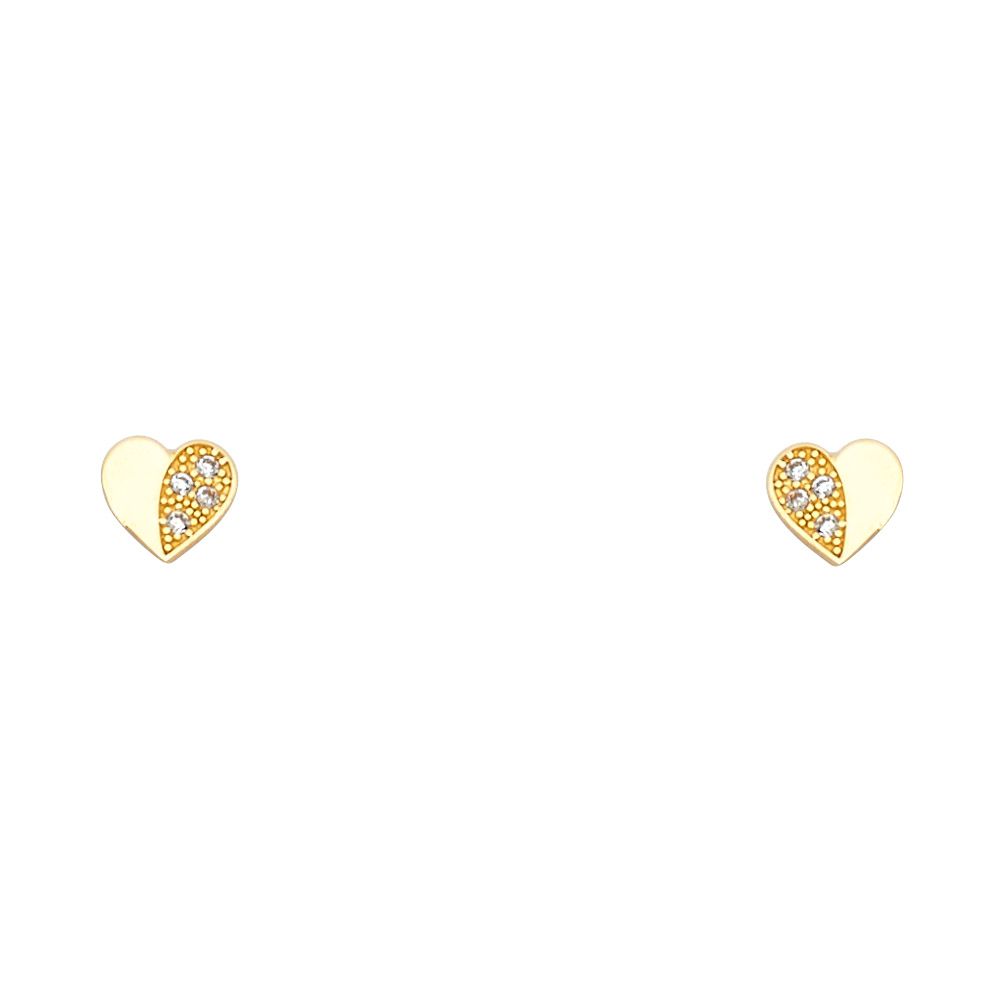 14KY Heart CZ Stud Earrings w/Screw