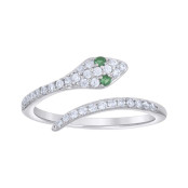 Lady's Silver Green Eye Snake Cz Ring Length 6
