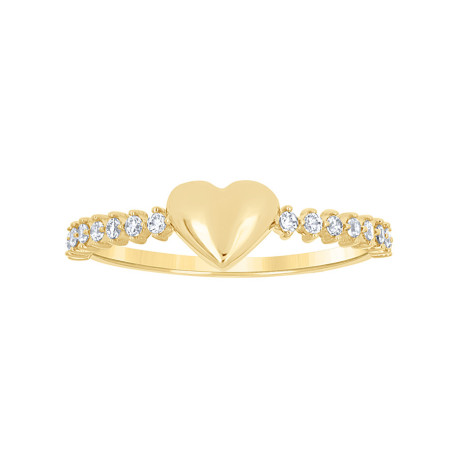 Lady's Yellow 14 Karat Heart wbhite czFashion Ring Length 5.6