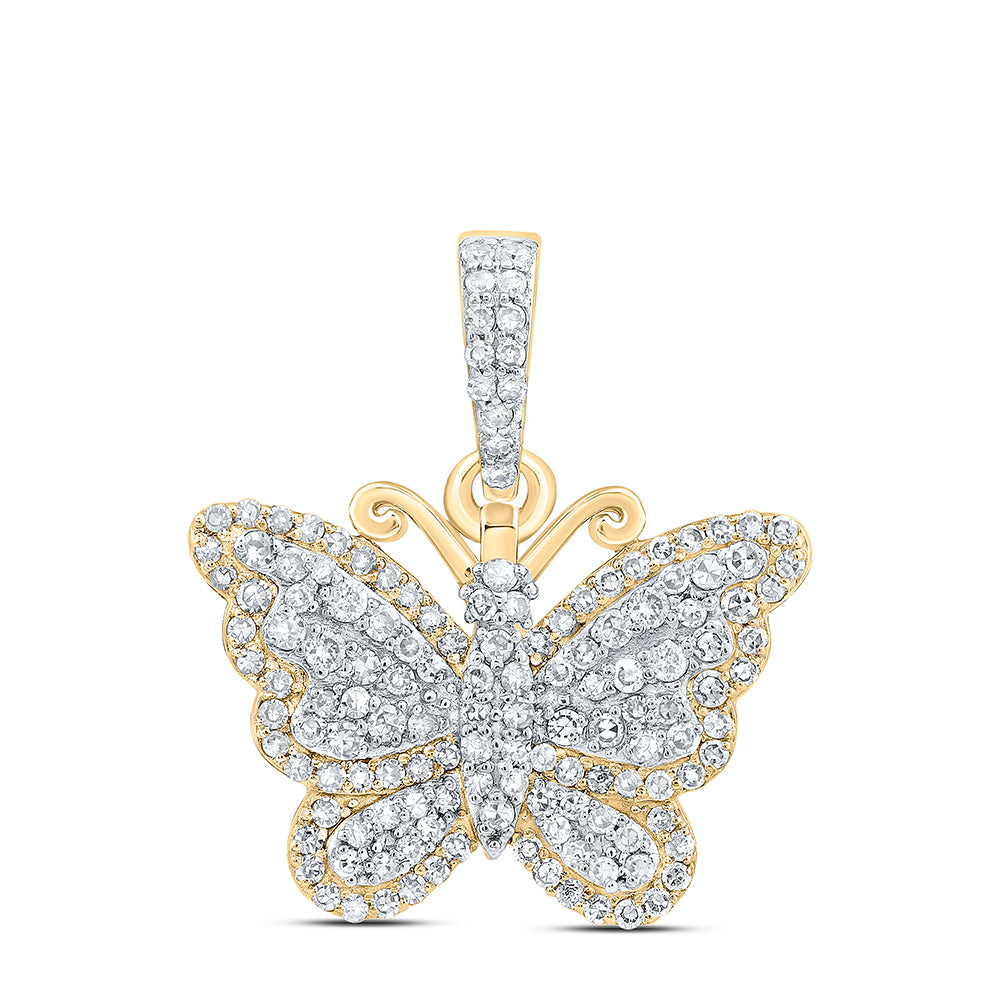 Lady's Yellow 10 Karat Butterfly Pendant 0.38tw Round Diamonds