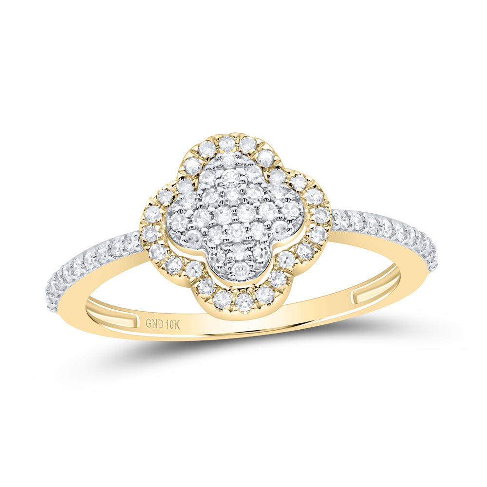 Lady's Yellow 10 Karat Fashion clover rezer Ring 0.25tw Round Diamonds Style: Fashion
Finish: Polished
Gender: Ladies