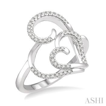 Lady's 10 Karat Fashion Double heart Ring Size 7 49=0.16tw Round Diamo