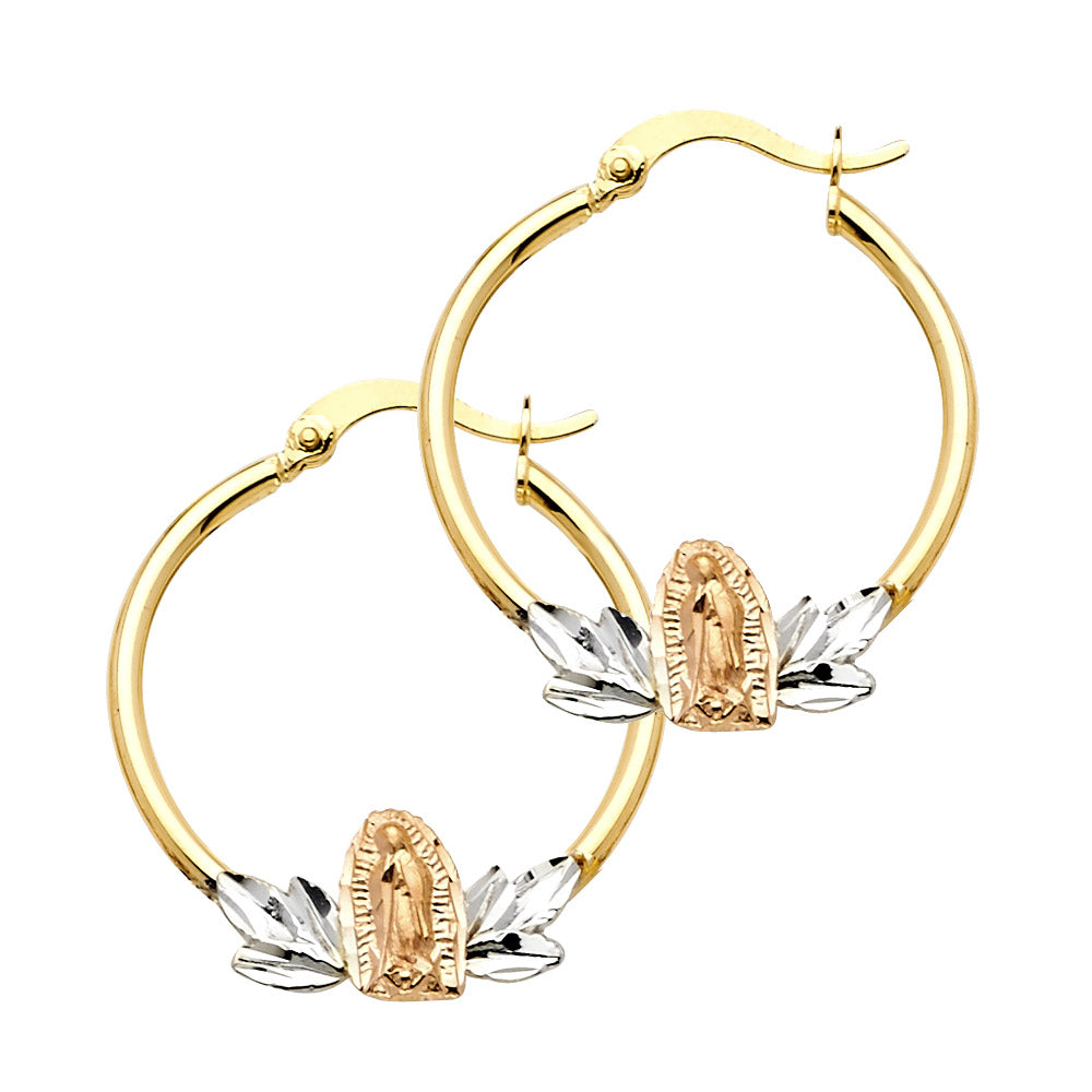 Lady's Three-Tone 14 Karat Guadalupe Earrings Length: 27X25mm
