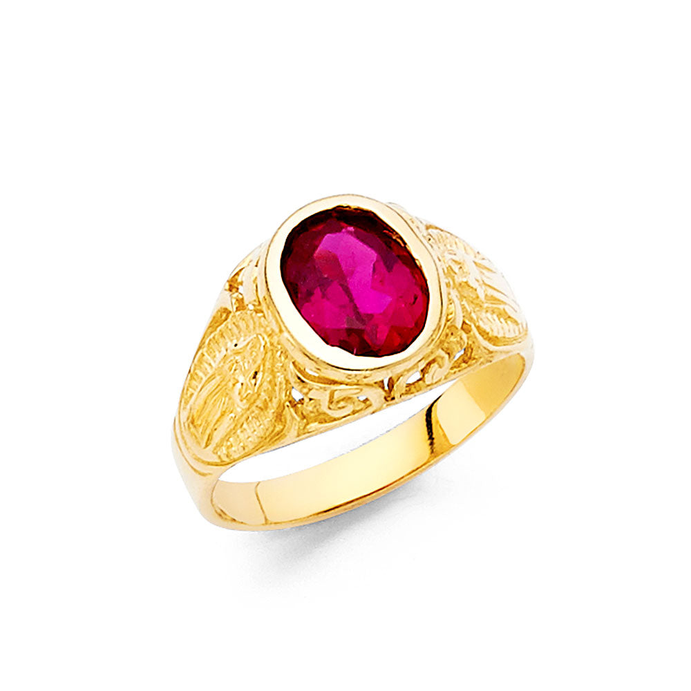 Gent's Yellow 14 Karat Fashion Oval red cz virgen of Gpe junior Ring G