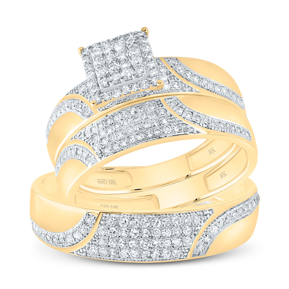 Lady's Yellow 10 Karat Wedding Set 0.75tw Round Diamonds Style: Halo
Finish: Polished
Gender: Ladies