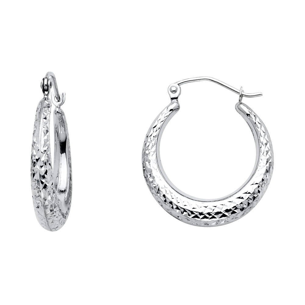 Lady's White 14 K DC Moon shape Hoop Earrings