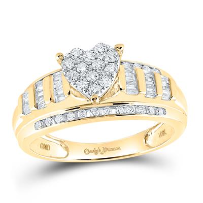 Lady's Yellow 10 Karat Heart Engagement Ring = 0.50tw Round Diamonds