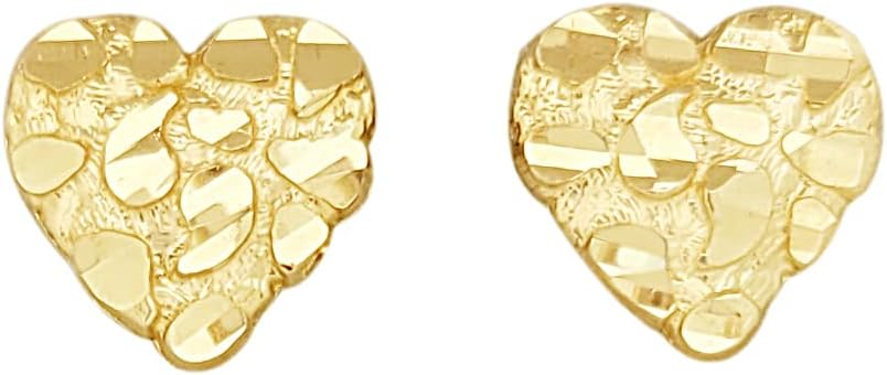 Lady's Yellow 10 Karat Small Nugget heart Earrings Length: 11