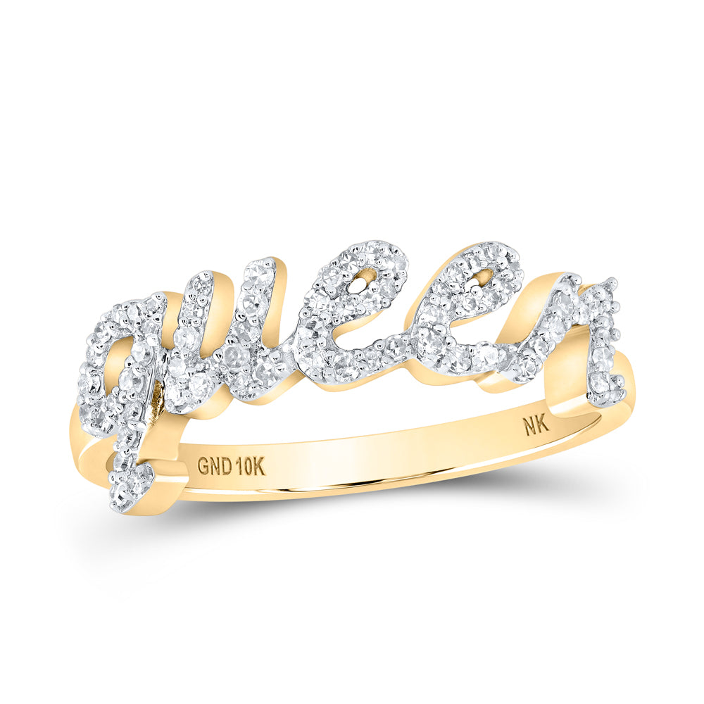 Lady's 10 Karat Fashion queen Ring Size 7 0.20tw Round Diamonds Color: