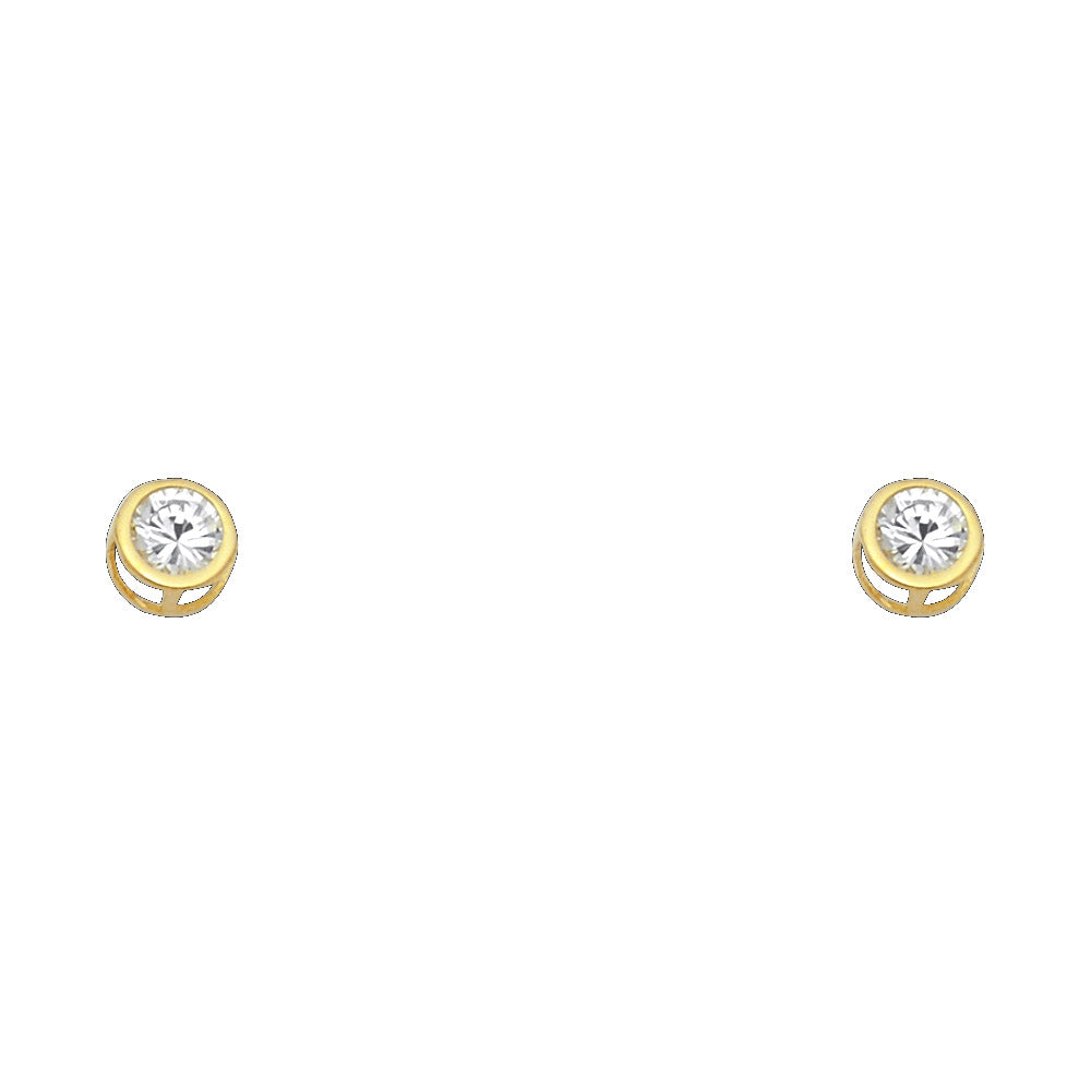 Lady's Yellow 14 Karat Round  Stud Earrings-April