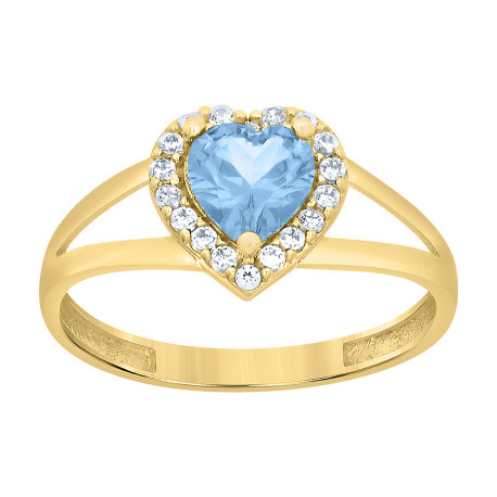 Lady's Yellow 10 Karat Heart white blue CZ Fashion Ring Length 9.7