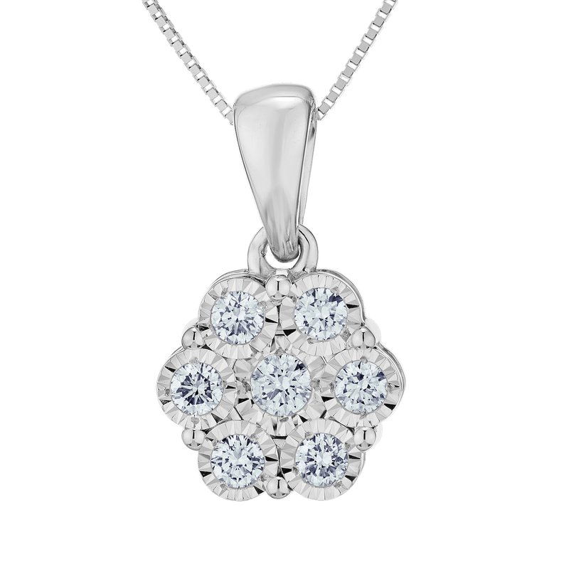 Lady's White 10 Karat Flower Necklace 7 2.00tw Round Diamonds 
Color: