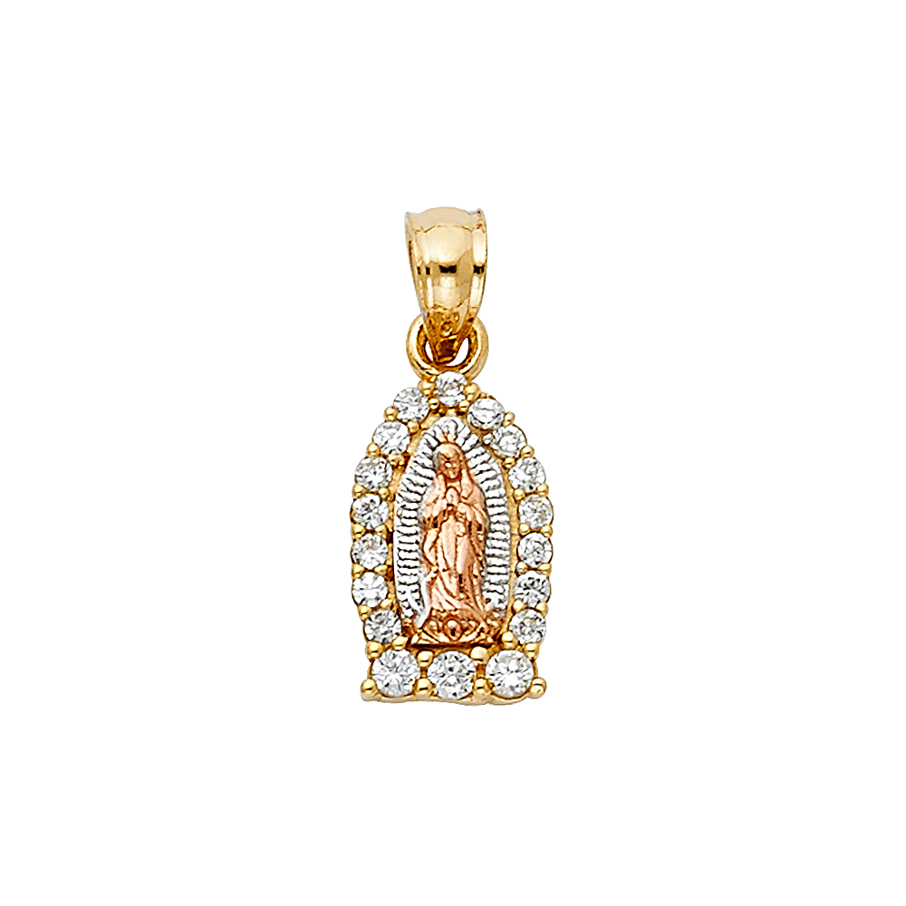 Two-Tone 14 Karat Cz Guadalupe Pendant Length: 15