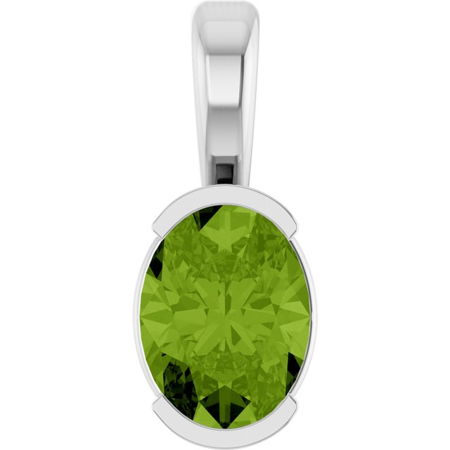 14K White 8x6 mm Oval Solitaire Pendant with AA Natural Peridot