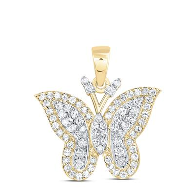 Lady's Yellow 10 Karat Butterfly Pendant 0.50tw Round Diamonds Length: