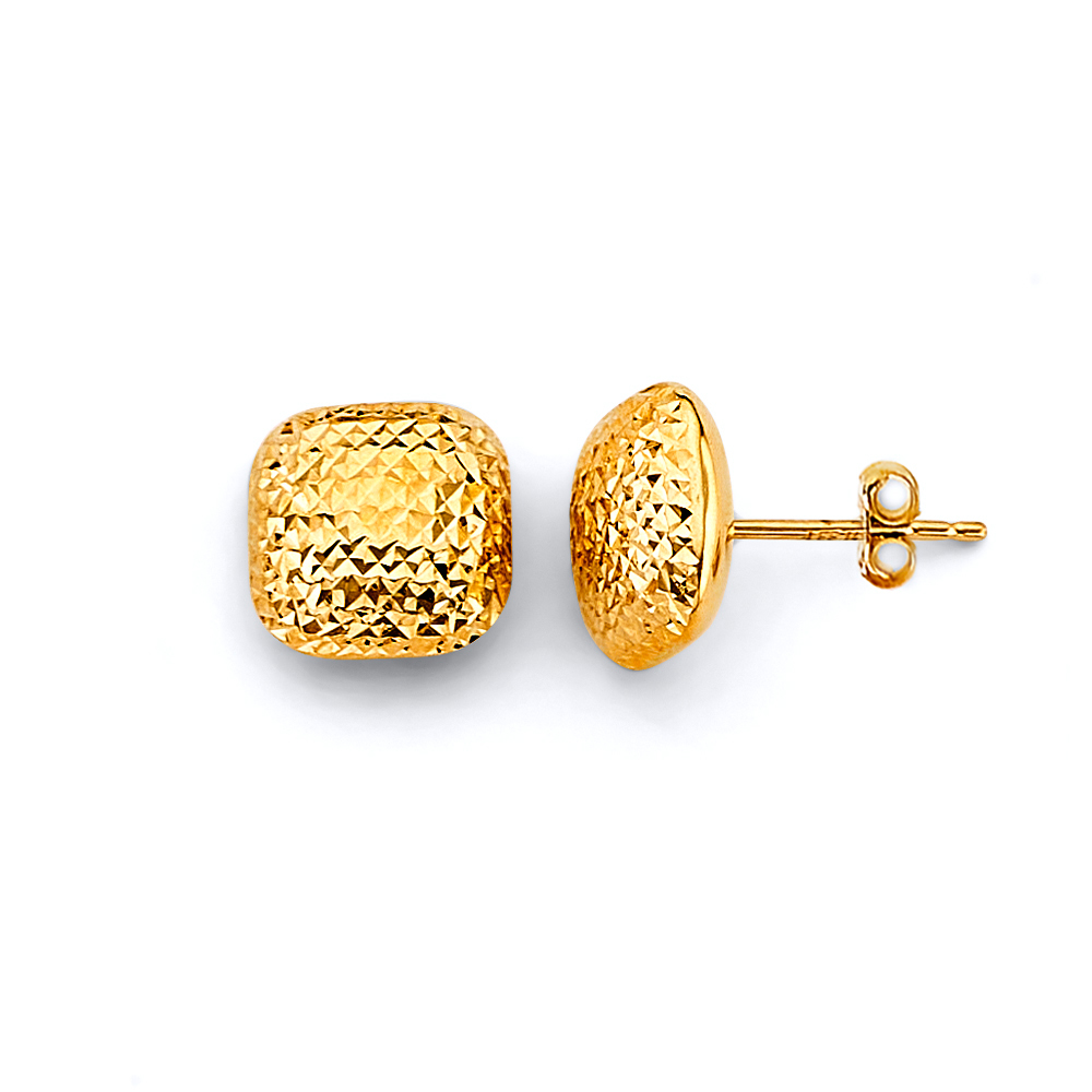 Lady's Yellow 14 Karat DC Flat Square Push Back Earrings
