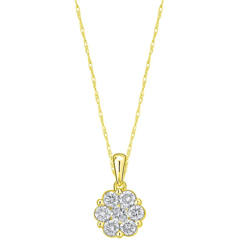 Lady's Yellow 10 Karat Flower Necklace 7 0.75tw Round Diamonds Length: 18"