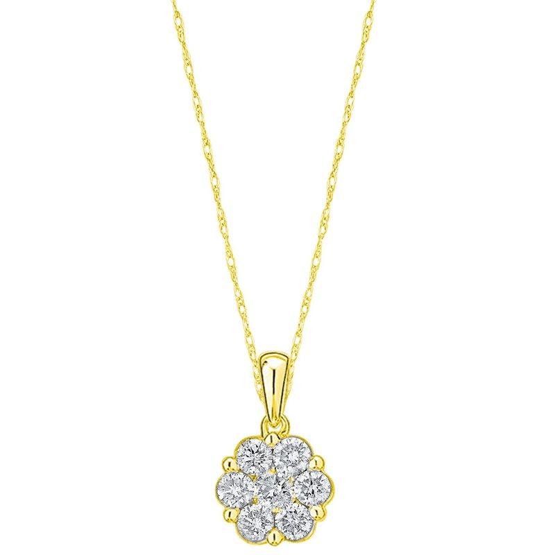 Lady's Yellow 10 Karat Flower Necklace 7 1.50tw Round Diamonds Length: