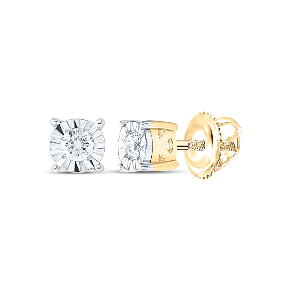 Lady's Yellow 10 Karat Round Diamonds solitarire stud earrings 1/10 ct