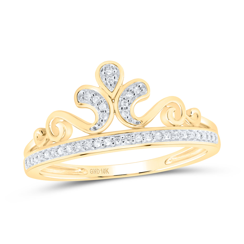 Lady's Yellow 10 Karat Fashion crown Ring Size 7 0.10tw Round Diamonds