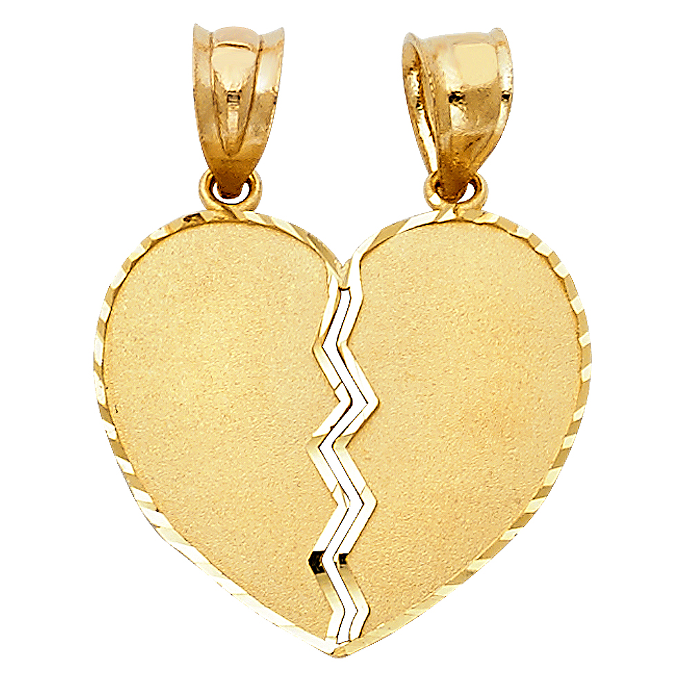 Yellow 14 Karat Broken Heart Diamond cut  Pendant Length: 20