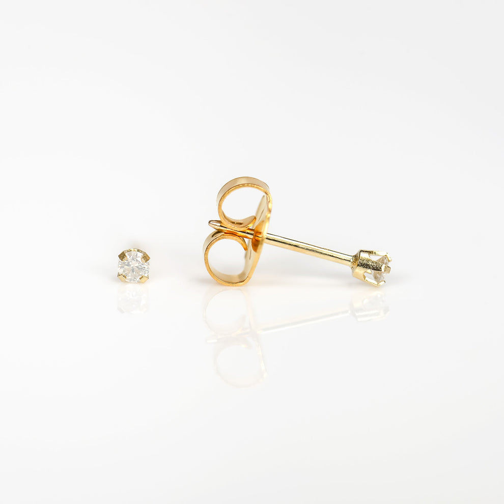 Prong Set Natural Diamond Piercing Studs 3 point 14k Yellow Gold