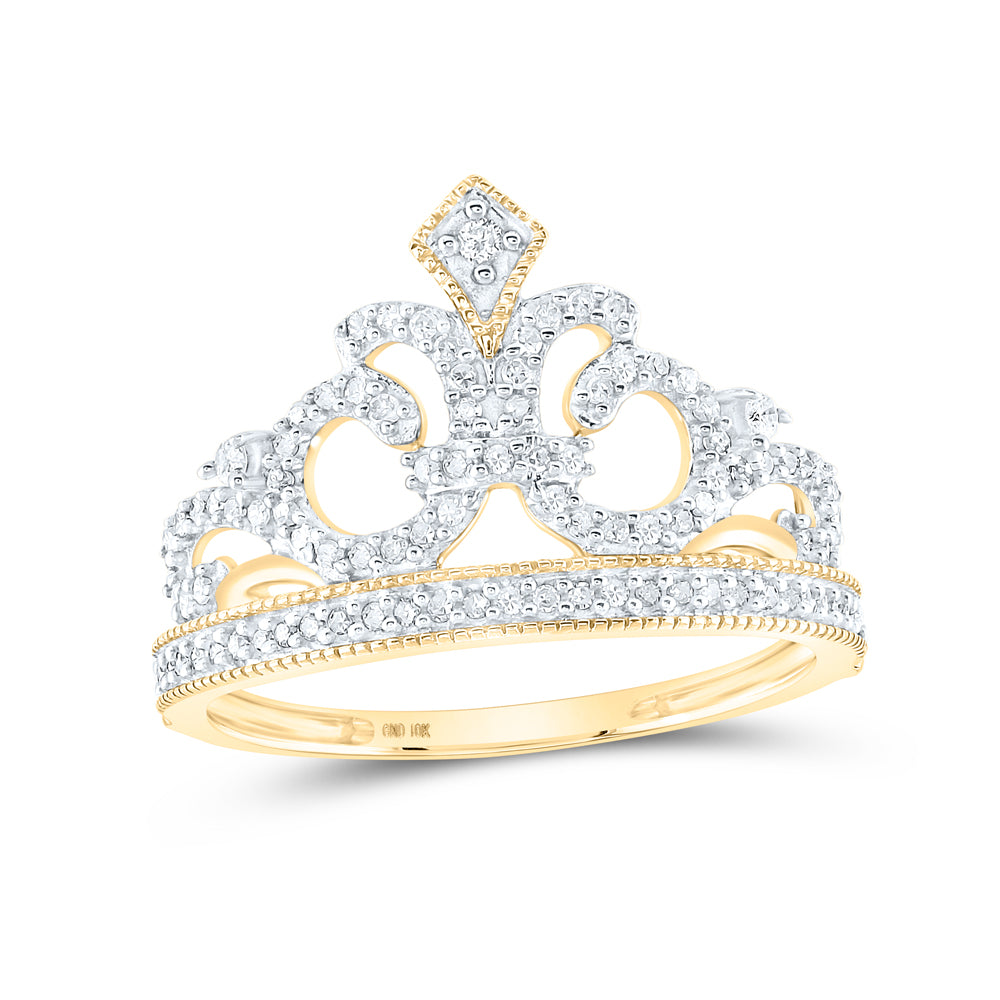 Lady's Yellow 10 Karat Fashion Crown Ring = 0.20tw Round Diamonds Fini