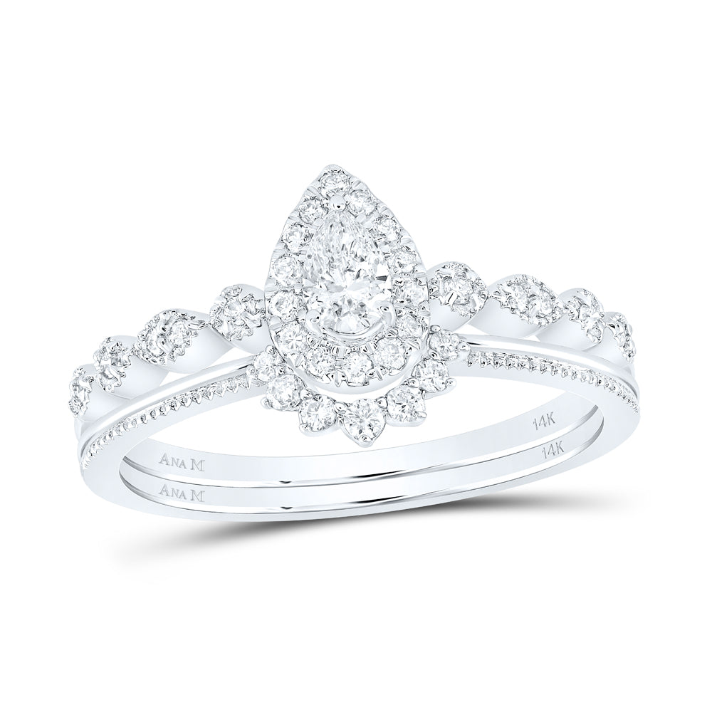 Lady's White 14 Karat Wedding Set Size 7 one 0.18ct Pear F/G SI1 Diamo