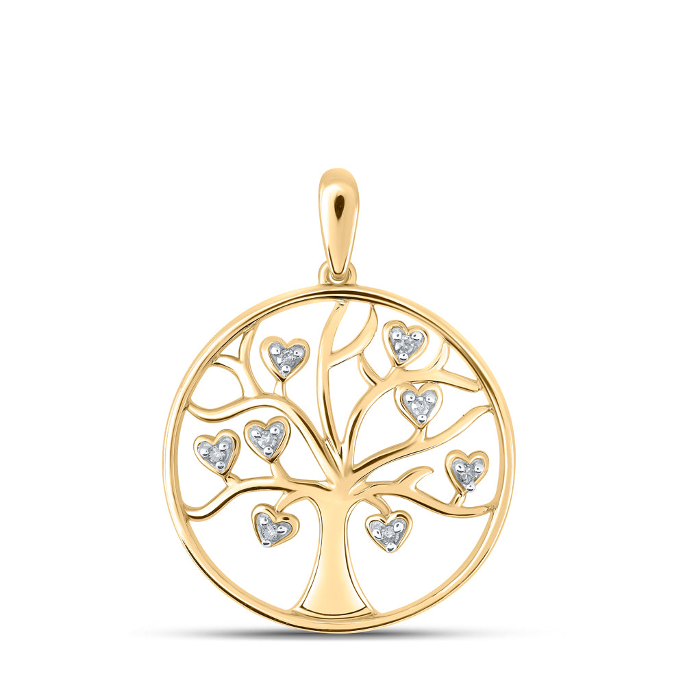 Lady's Yellow 10 Karatn tree of life Pendant 0.03tw Round Diamonds