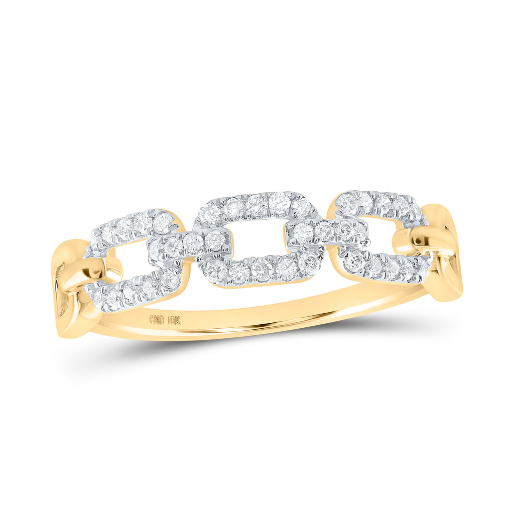 Lady's Yellow 10 Karat Fashion cuban stackable Ring 0.20tw Round Diamo
