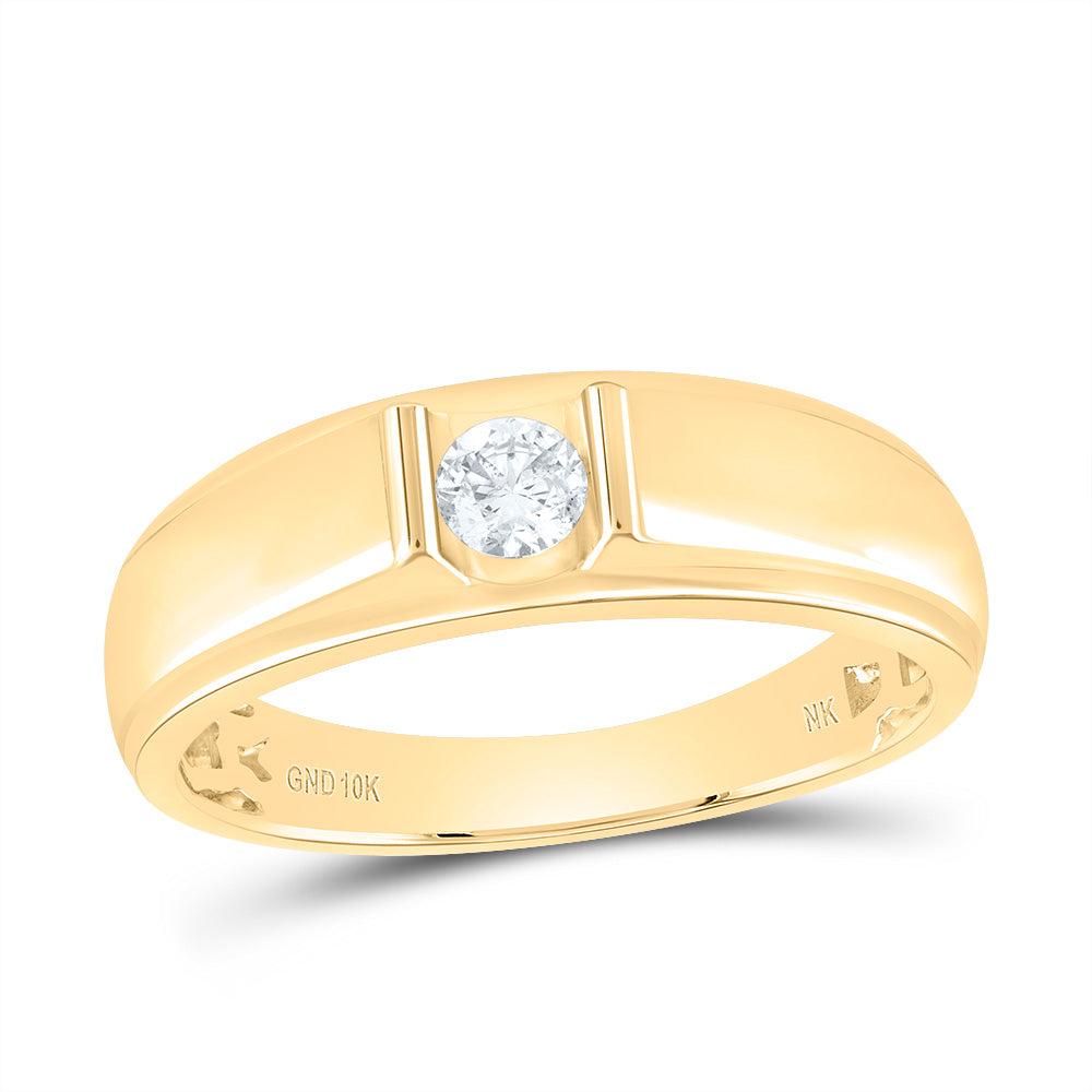 Yellow 10 Karat Men's Diamond Wedding Band one 0.25ct Round Diamond Fi