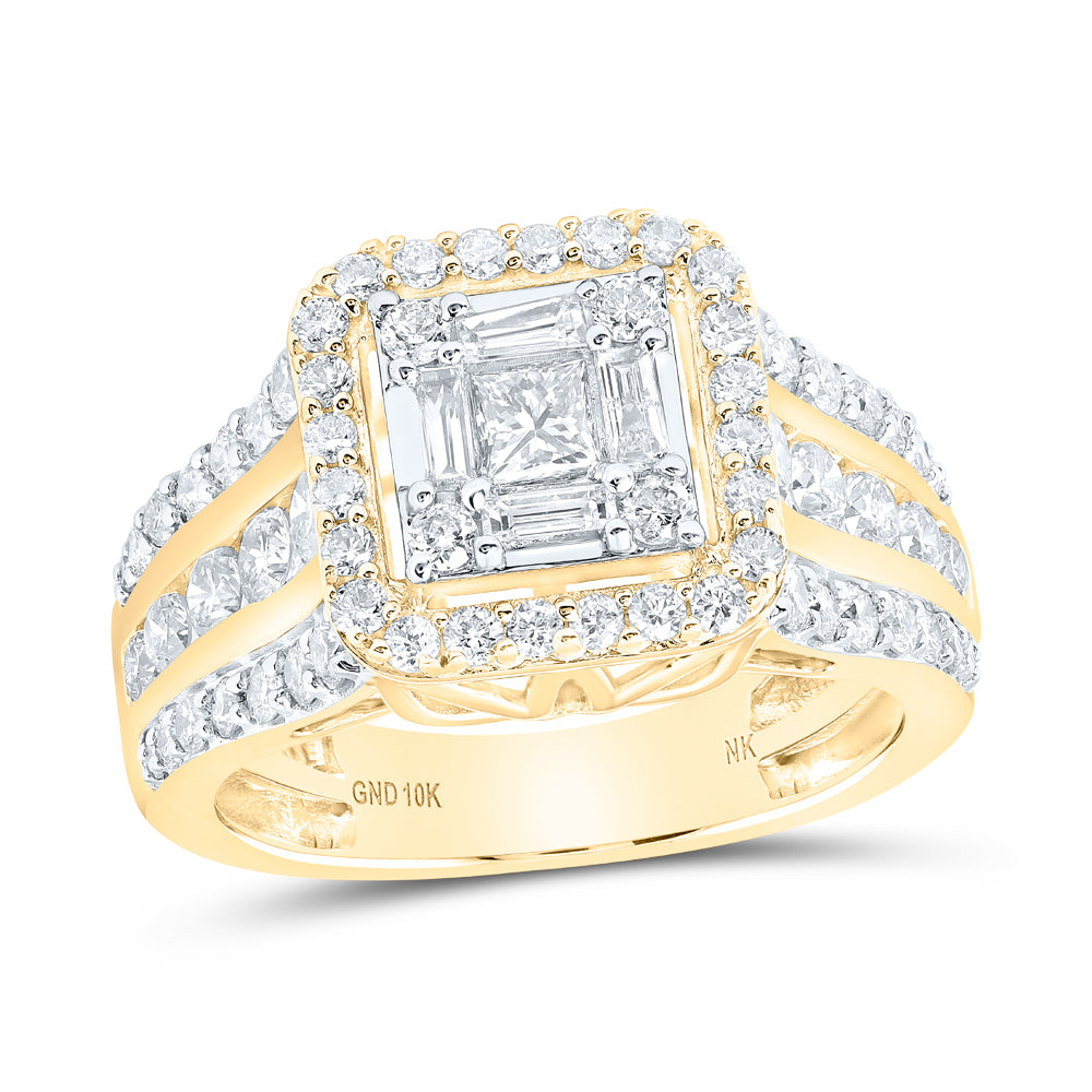Lady's Yellow 10 Karat Engagement Ring 1.75tw Various Shapes Diamonds