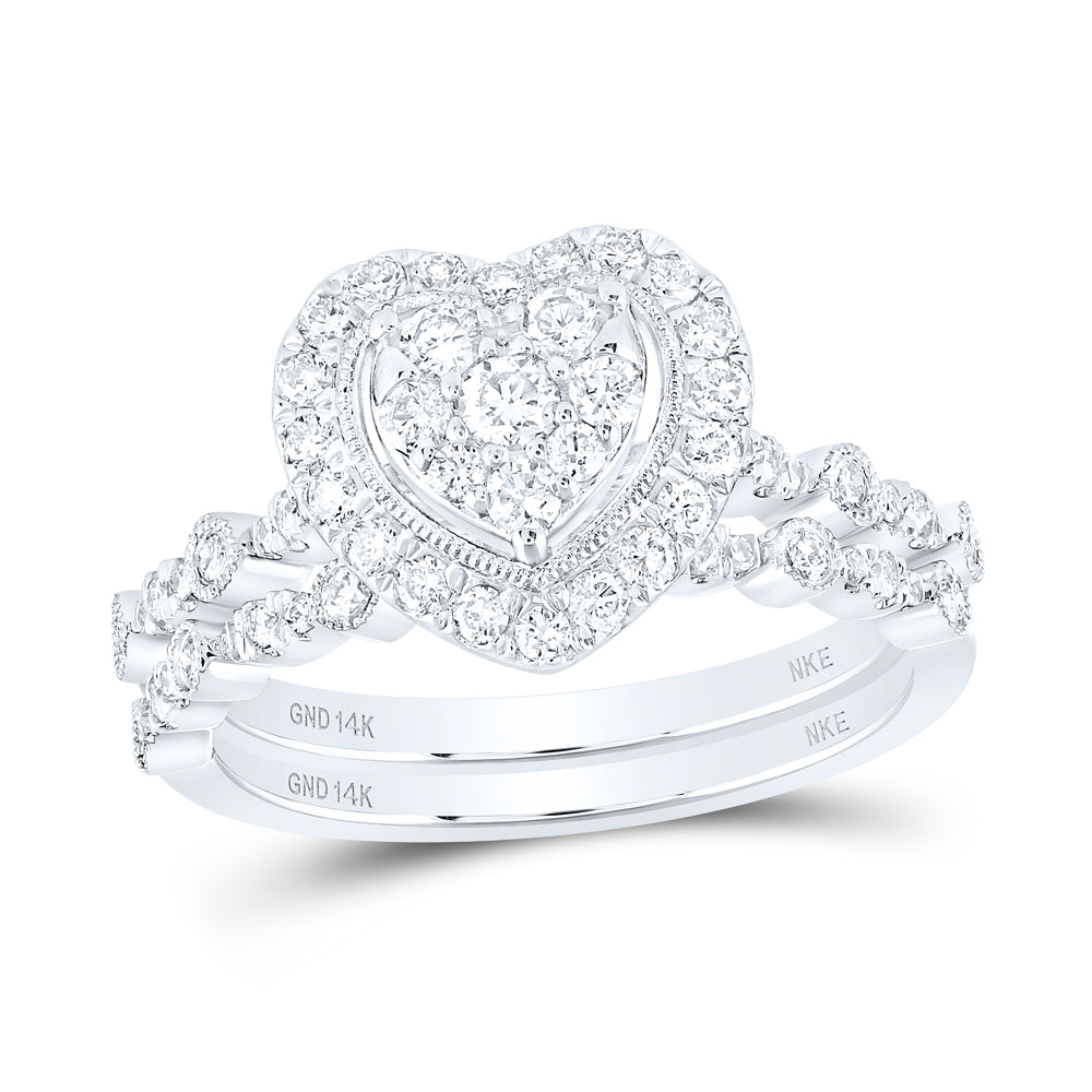 Lady's White 14 Karat Heart Wedding Set = 0.625tw Round Diamonds Finis