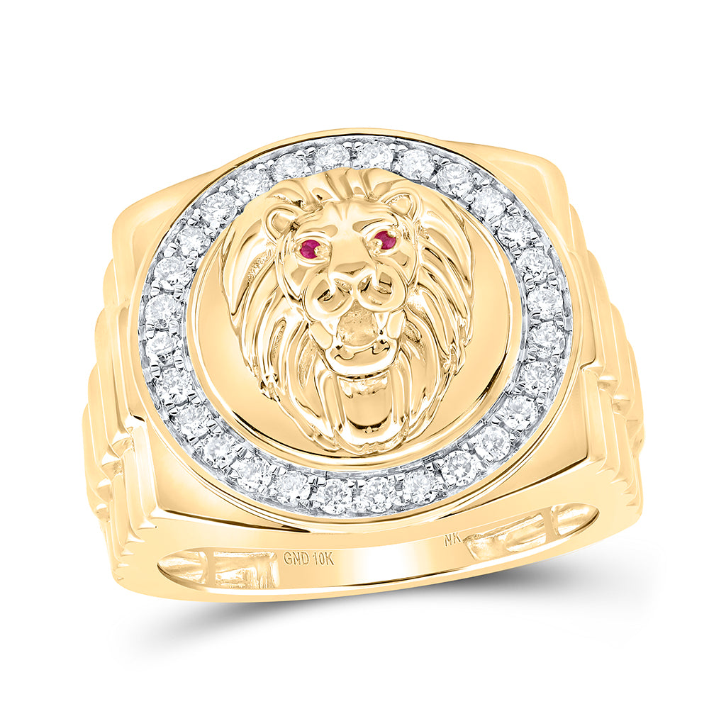 Gent's Yellow 10 Karat lion face Fashion Ring Size 10 0.50tw Round Dia