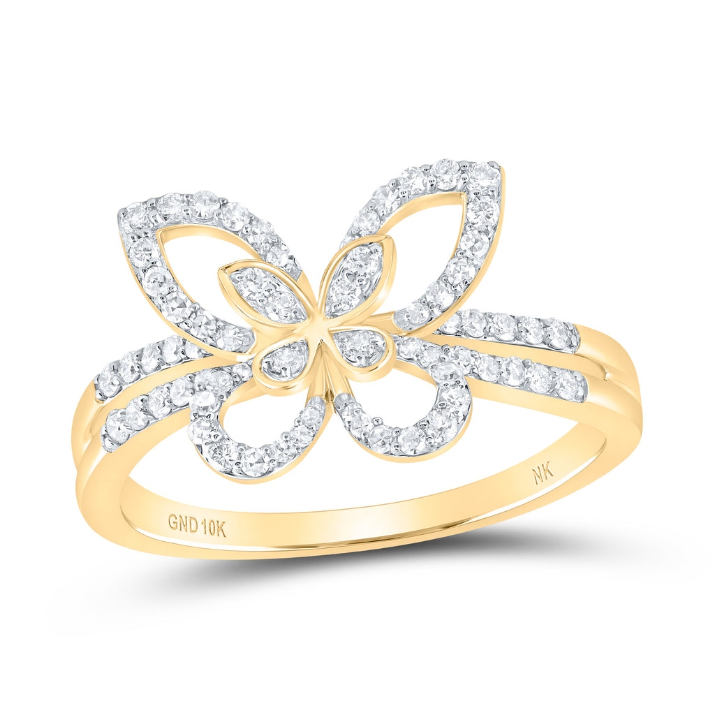 Lady's 10 Karat Fashion butterfly Ring Size 7 0.30tw Round Diamonds Co