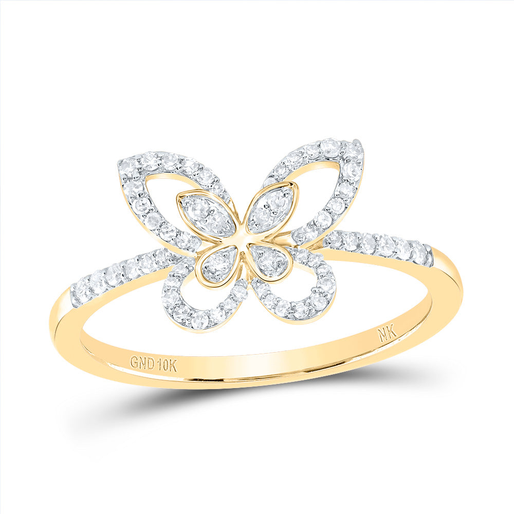 Lady's 10 Karat Fashion butterfly Ring Size 7 0.20tw Round Diamonds Co