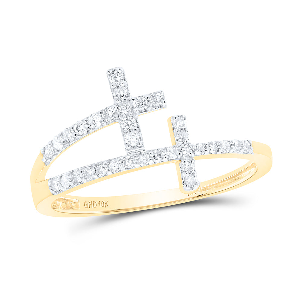 Lady's 10 Karat Fashion nk cross Ring Size 7 0.18tw Round Diamonds Col