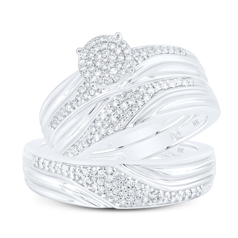 Lady's White 10 Karat Wedding Trio Set 0.50tw Round Diamonds Finish: P