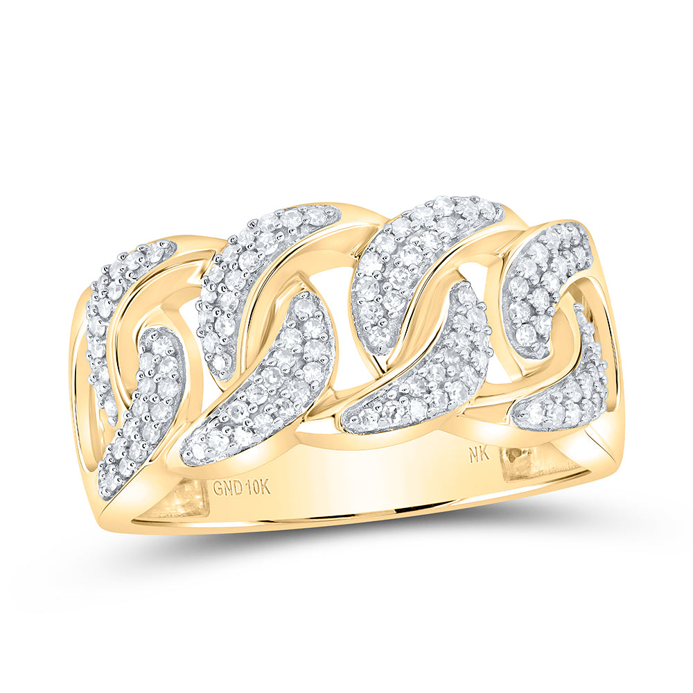 Gent's Yellow 10 Karat Cuban Band Size 10 0.50tw Round Diamonds