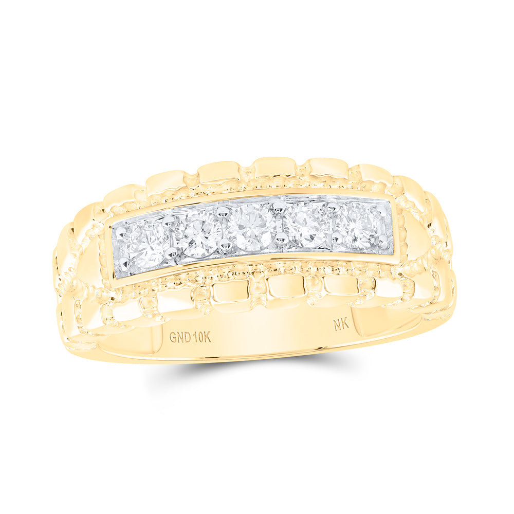 Gent's Yellow 10 Karat Nugget Wedding Band 5=0.50tw Round Diamonds