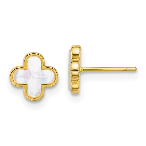 Lady's Yellow 10 Karat Mother of Pearl Post Earrings Length 6.96 Finis
