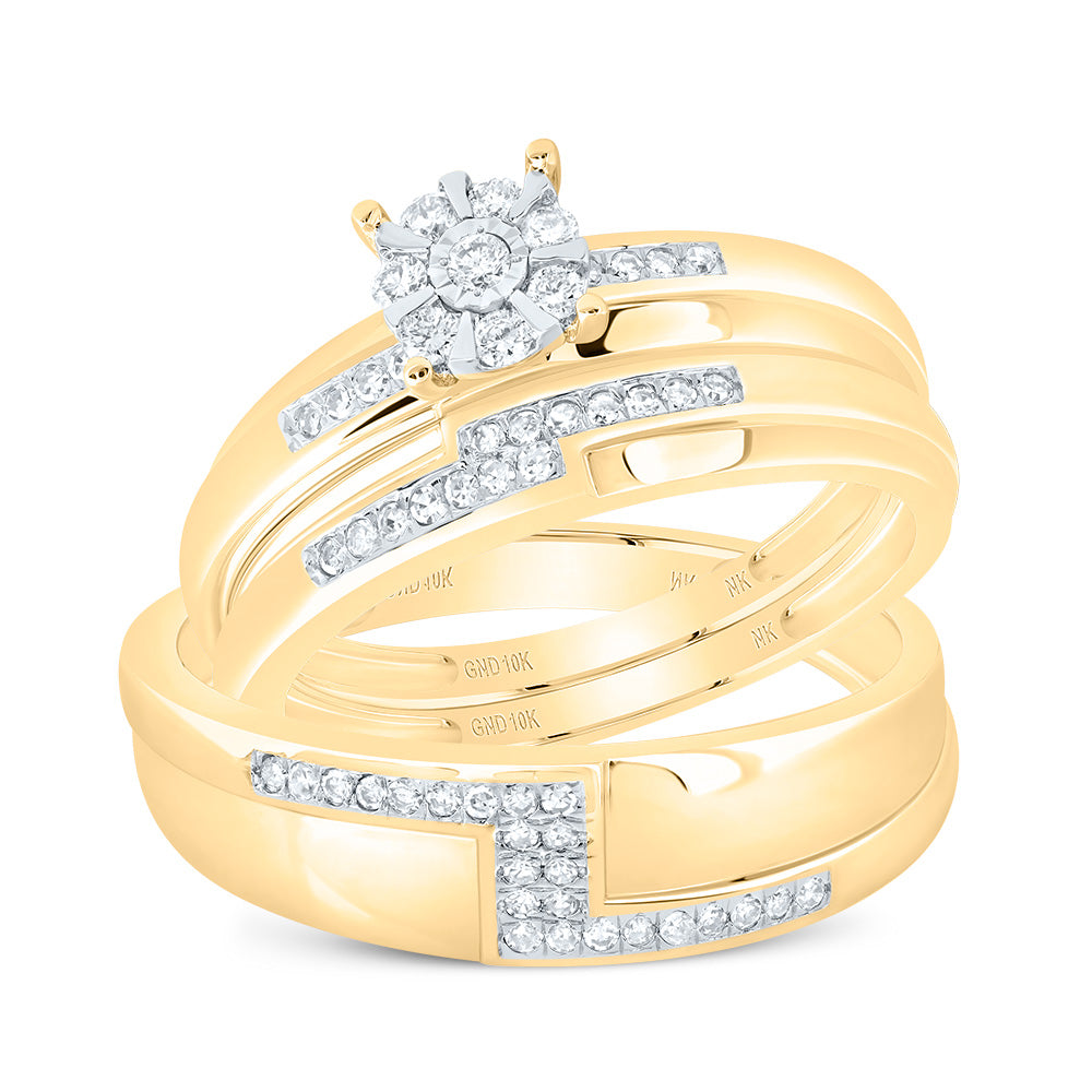 Lady's Yellow 10 Karat Wedding trio Set Size 7 0.33tw Round Diamonds F