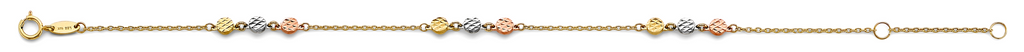 Lady's Three-Tone 14 Karat Diamond Cut light anklet Bracelet Length: 9