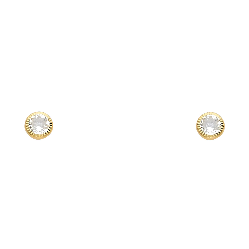 Lady's Yellow 14 Karat Cz Solitaite Earrings