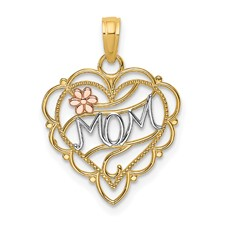 Two-Tone 10 Karat Mom/Flower Pendant Length: 21.3