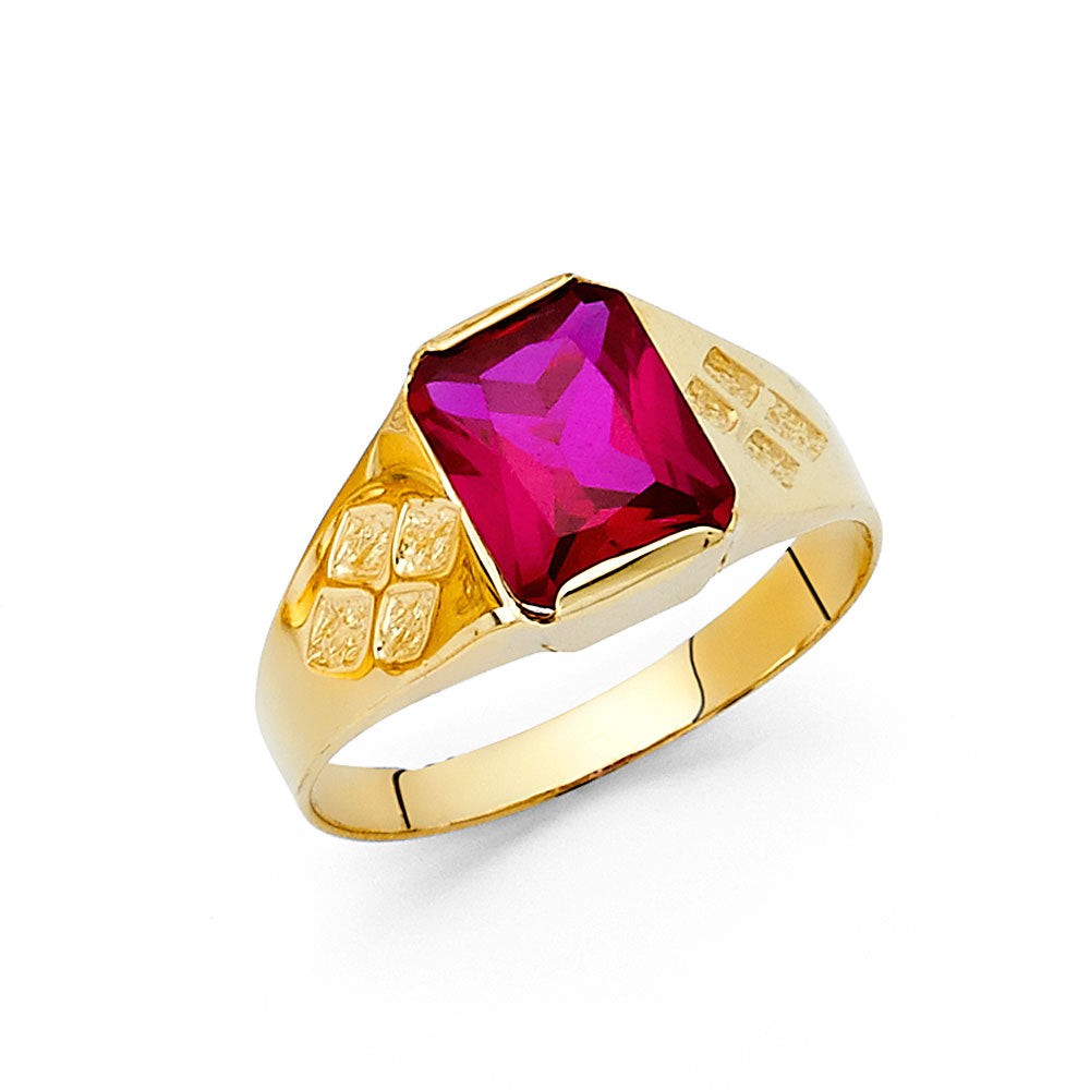 Gent's Yellow 14 Karat Fashion square red cz  Ring Gender: Gentlement