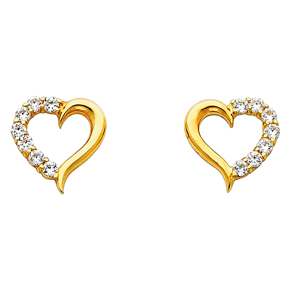 14KY Heart CZ Earrings 13X13mm