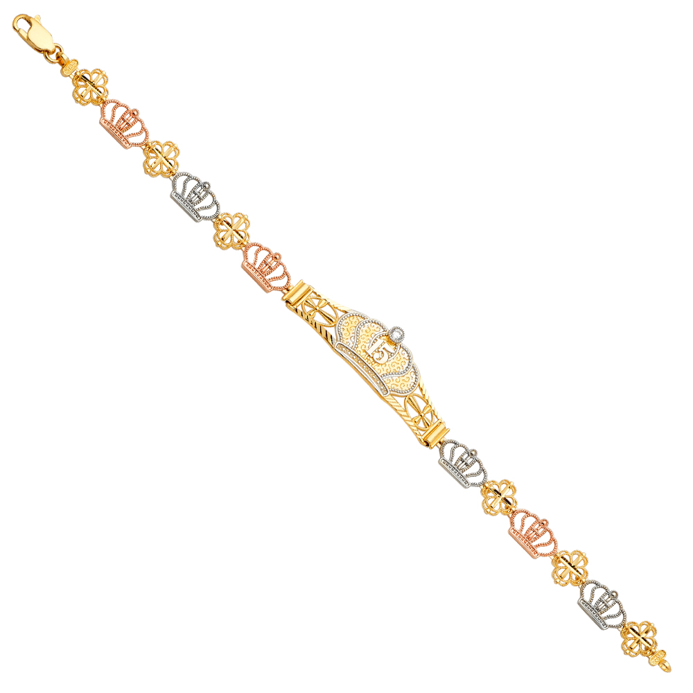 Lady's 14 Karat 15 years Bracelet Color: Three-tone
Length: 7"
Gender: Ladies