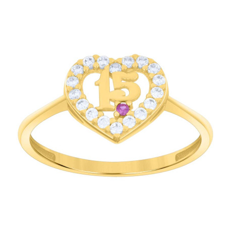 Lady's Yellow 14 Karat Heart cz 15 Quinceanera Fashion Ring Length 9.1